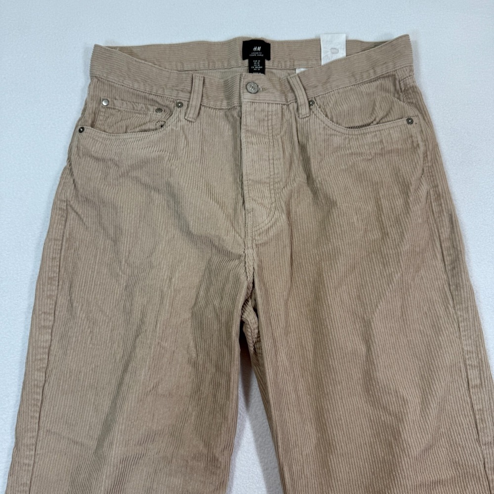 H&M Corduroy Pants Men's 34‎ Beige Loose Fit Straight Leg Casual Trousers